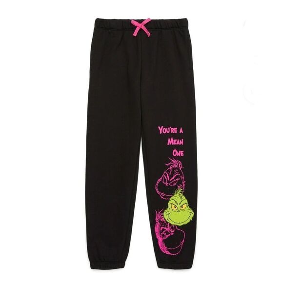 Dr. Seuss' The Grinch Girls Fleece Jogger Sweatpants, Size XS - Picture 3 of 5